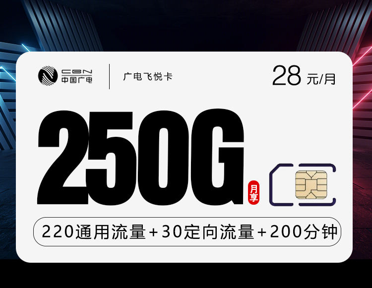 广电飞悦卡 【28元250G+200分钟】-第1张图片-聚卡网 