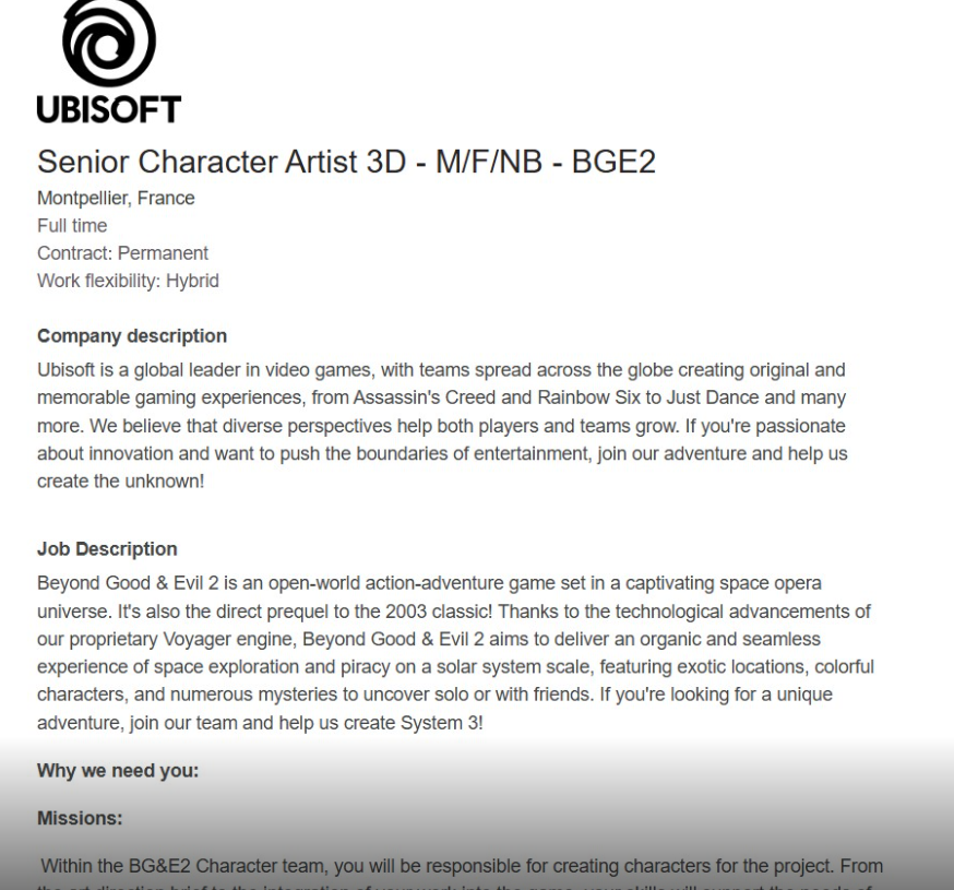 《超越善恶2》开发进度曝光:角色设计仍未完成? 《超越善恶2》开发进度曝光:角色设计仍未完成?