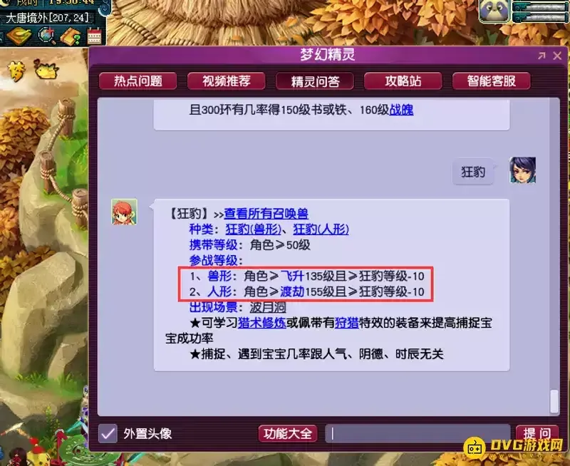 《梦幻西游》狂豹携带等级要求详解-出战条件与携带规则说明