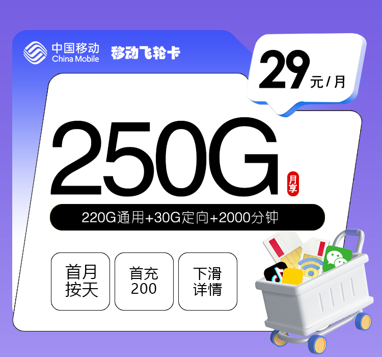 移动飞轮卡【29元250G+2000分钟】18-60周岁